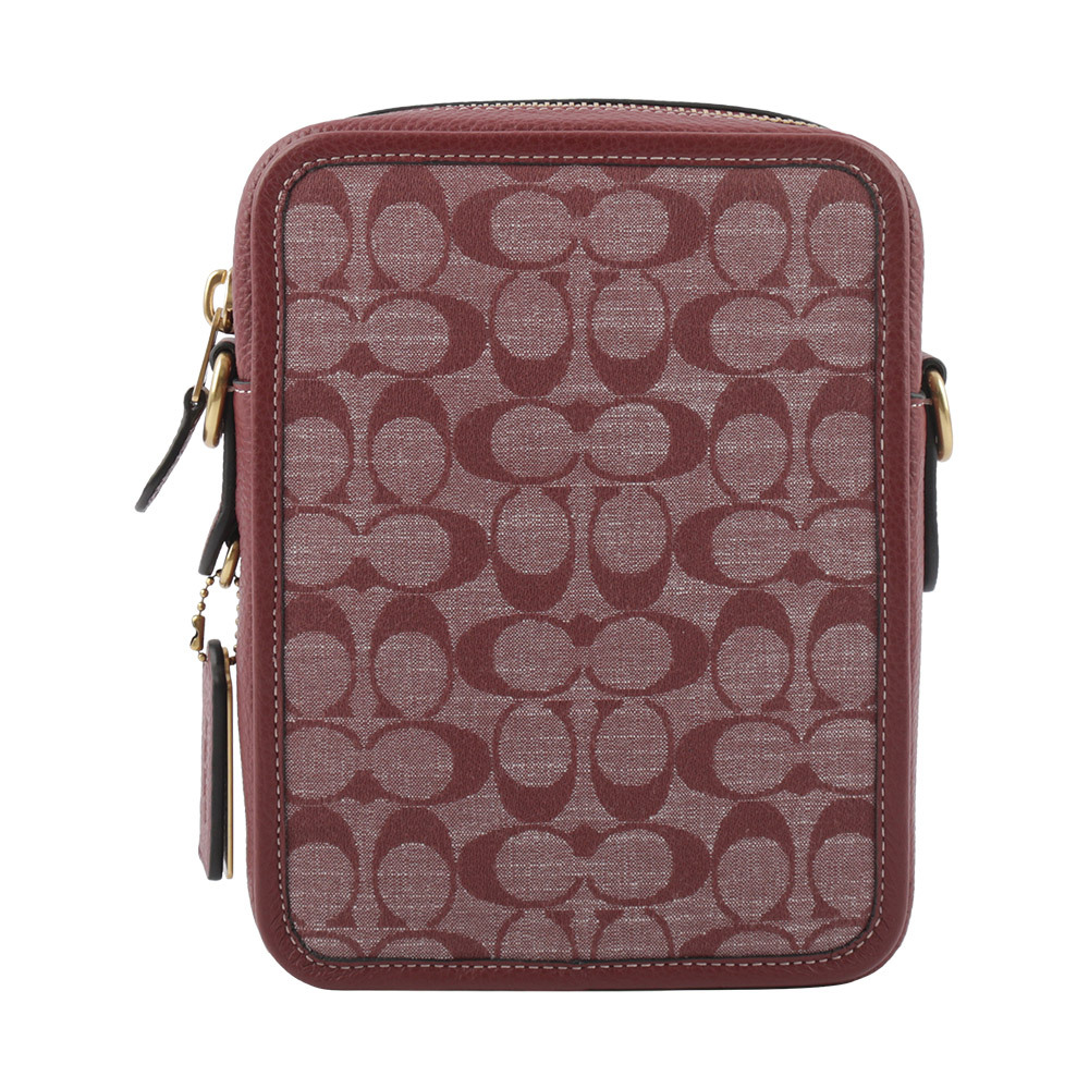 【COACH】Sullivan 標誌織布拼皮革方形斜背包(酒紅色)