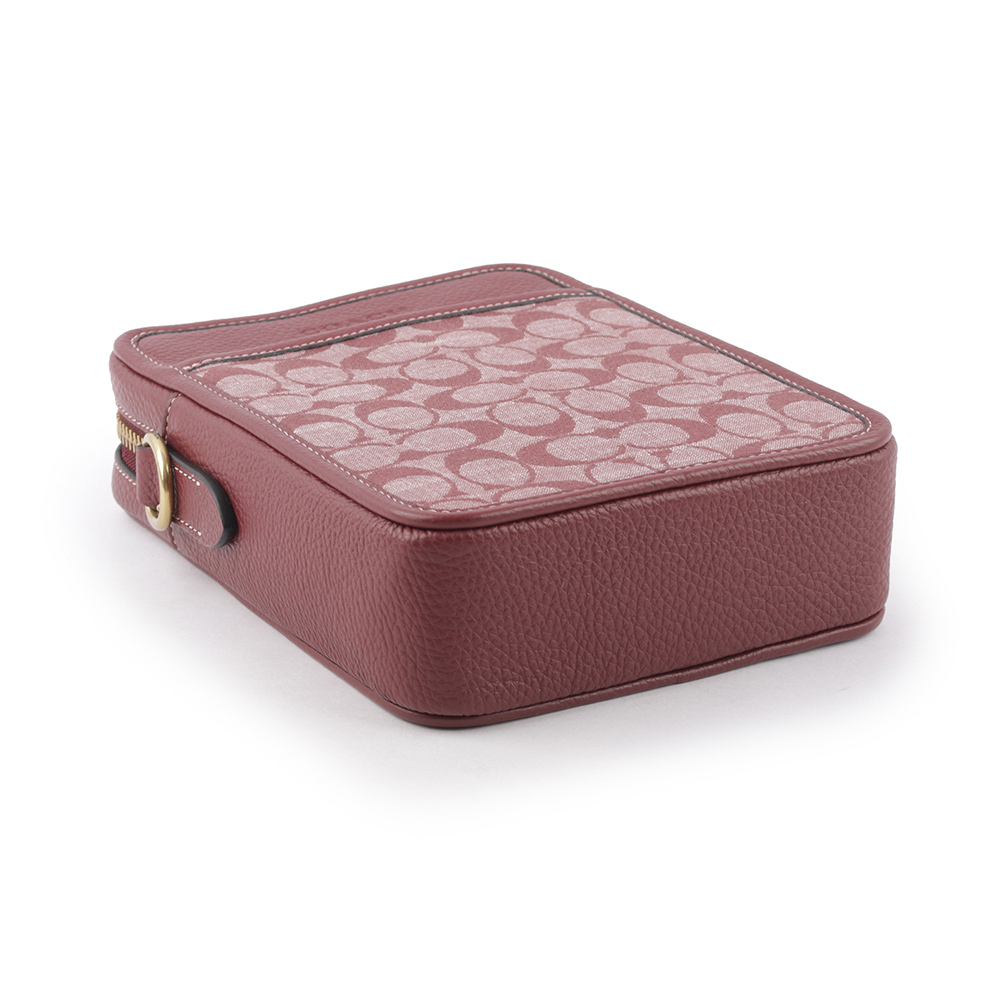 【COACH】Sullivan 標誌織布拼皮革方形斜背包(酒紅色)