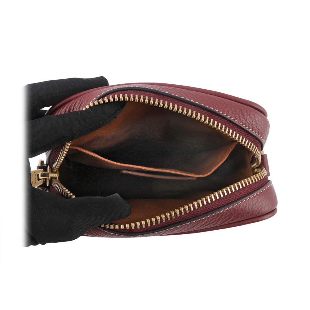 【COACH】Sullivan 標誌織布拼皮革方形斜背包(酒紅色)