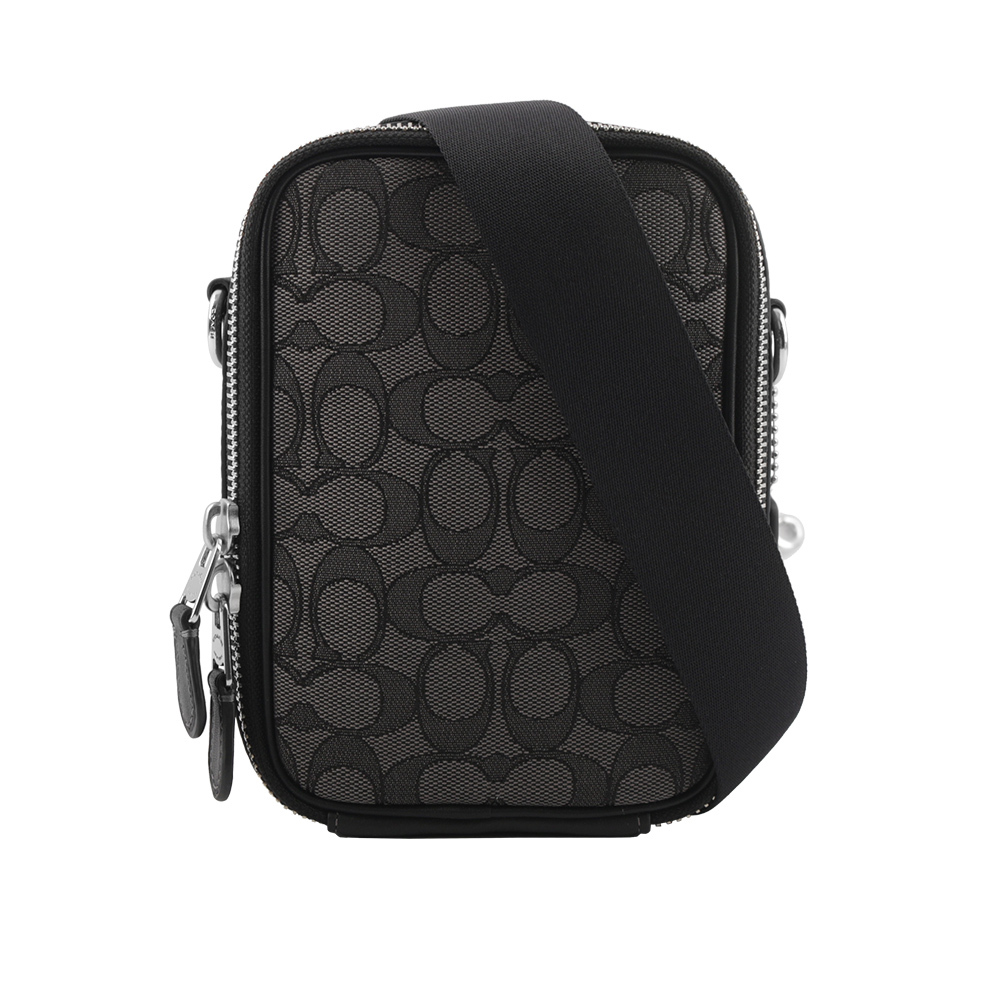 【COACH】Stanton CC Logo緹花布拼皮革斜背包