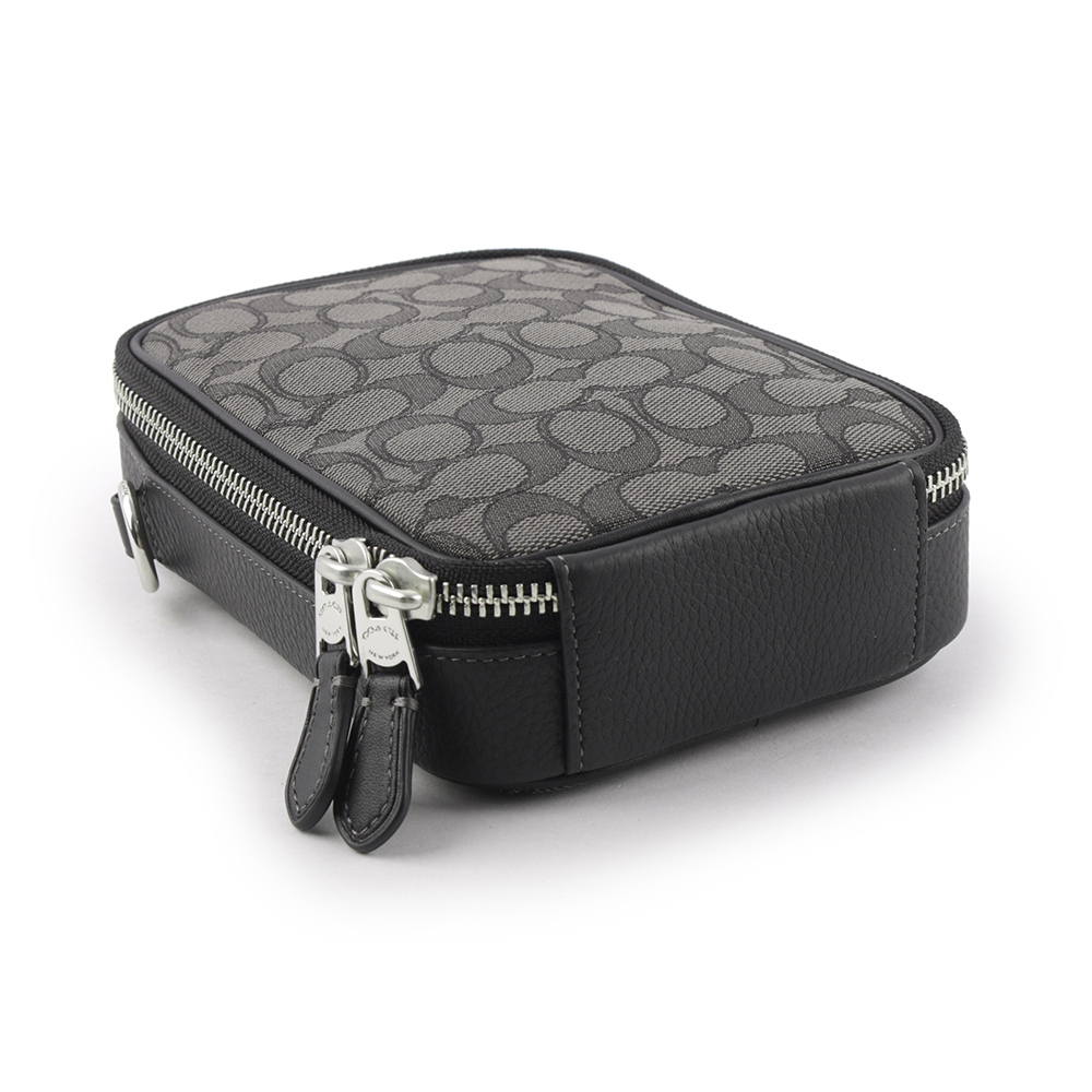 【COACH】Stanton CC Logo緹花布拼皮革斜背包(炭灰色)