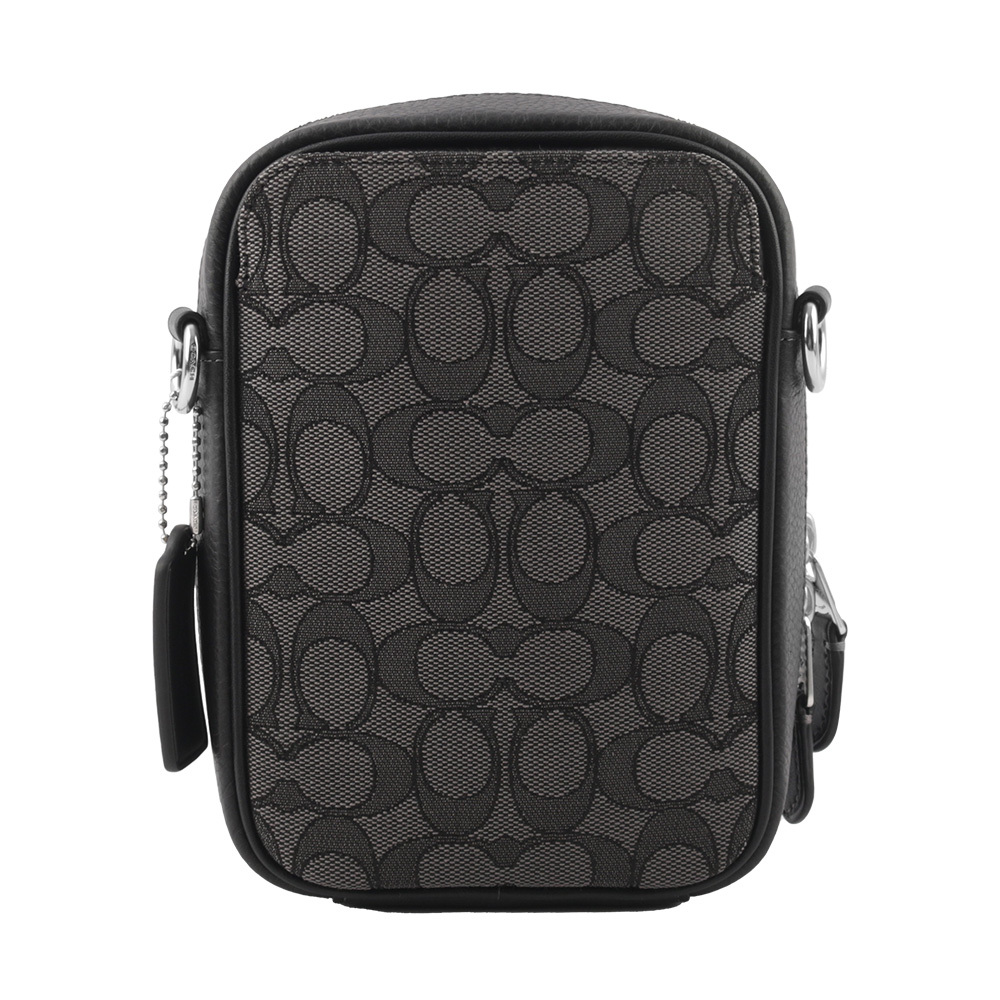 【COACH】Stanton CC Logo緹花布拼皮革斜背包(炭灰色)