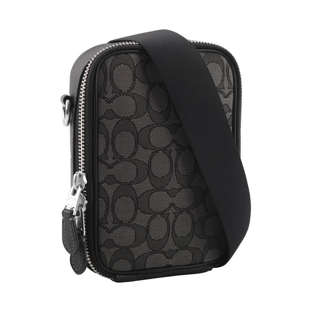 【COACH】Stanton CC Logo緹花布拼皮革斜背包(炭灰色)