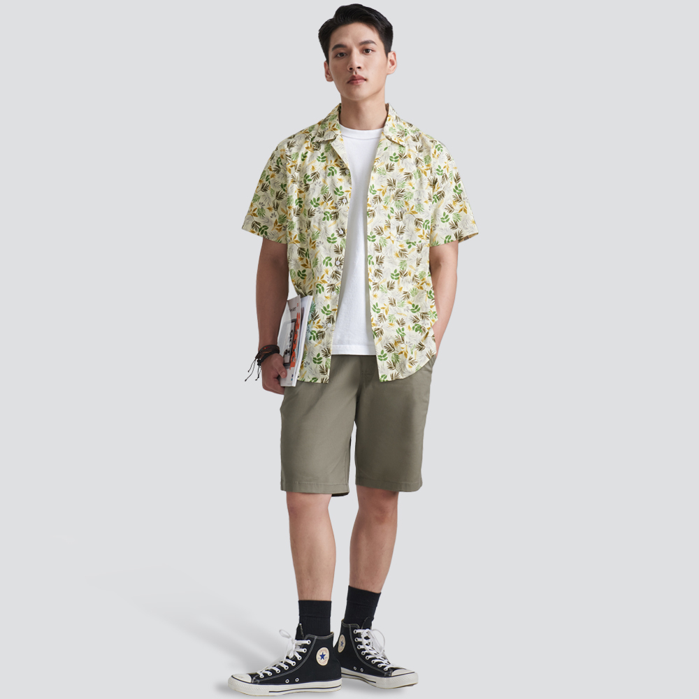 鬆緊休閒短褲-灰綠