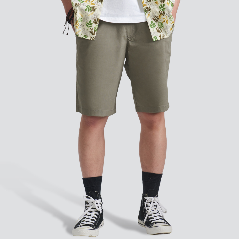 鬆緊休閒短褲-灰綠