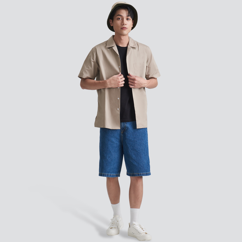 古巴領短袖襯衫-卡其