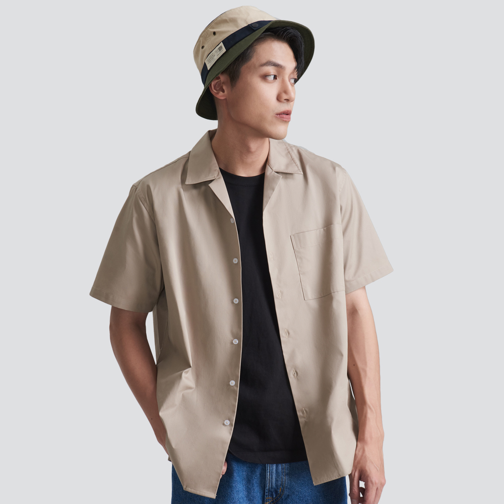 古巴領短袖襯衫-卡其