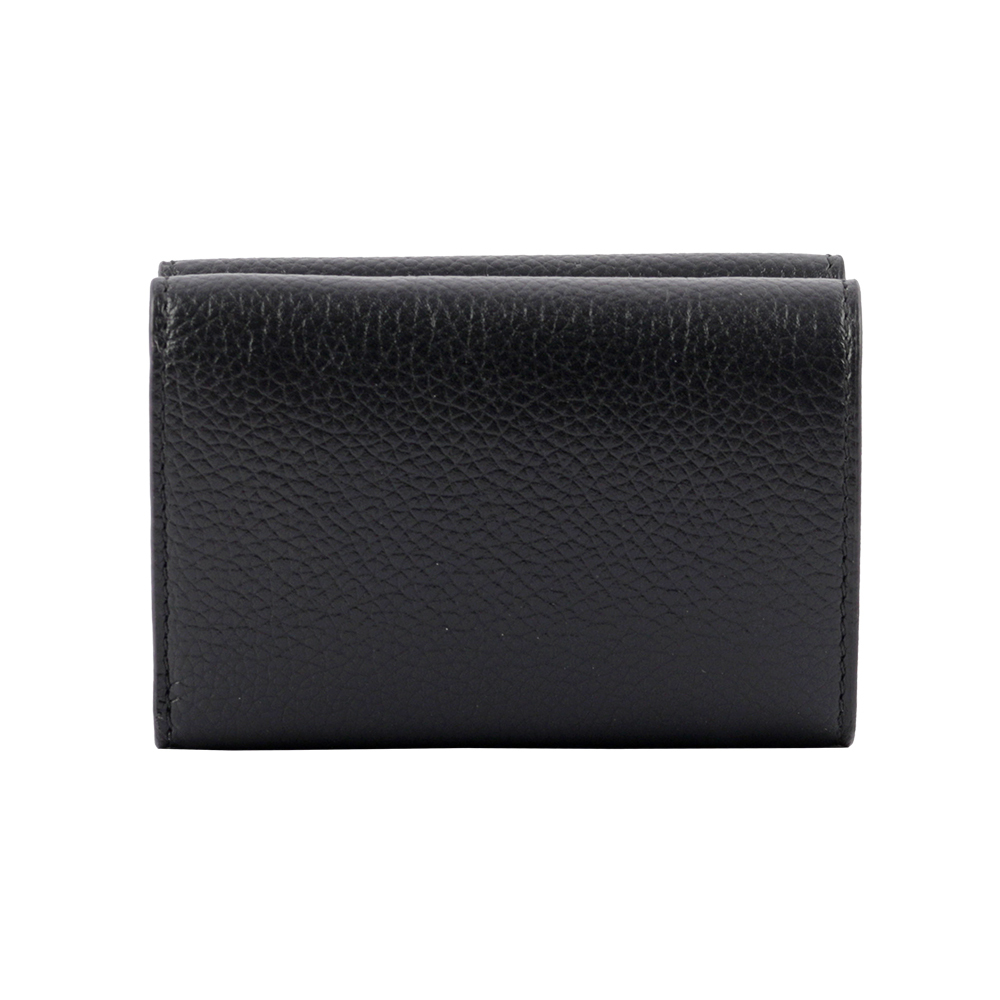 【BALENCIAGA】經典LOGO 粒紋牛皮雙釦迷你三折短夾(黑色)