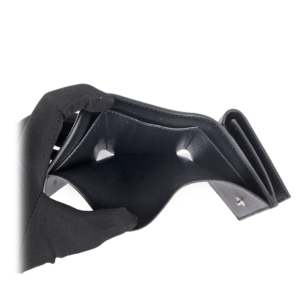 【BALENCIAGA】經典LOGO 粒紋牛皮雙釦迷你三折短夾(黑色)