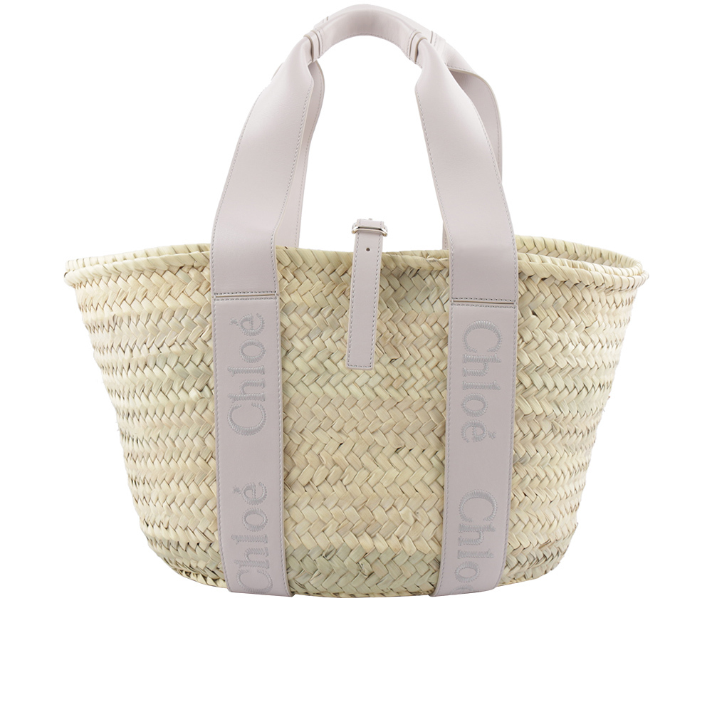 【Chloe】Sense 標誌刺繡牛皮編織中款手提包(灰色)