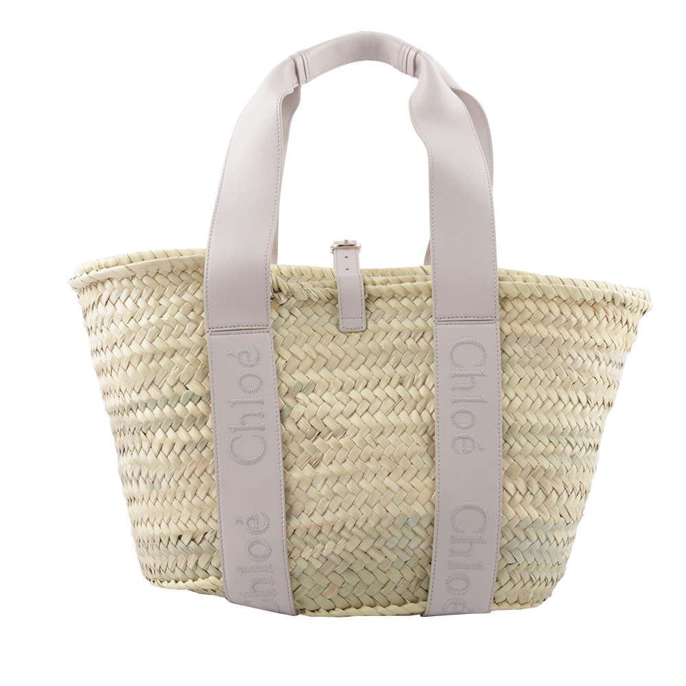 【Chloe】Sense 標誌刺繡牛皮編織中款手提包(灰色)