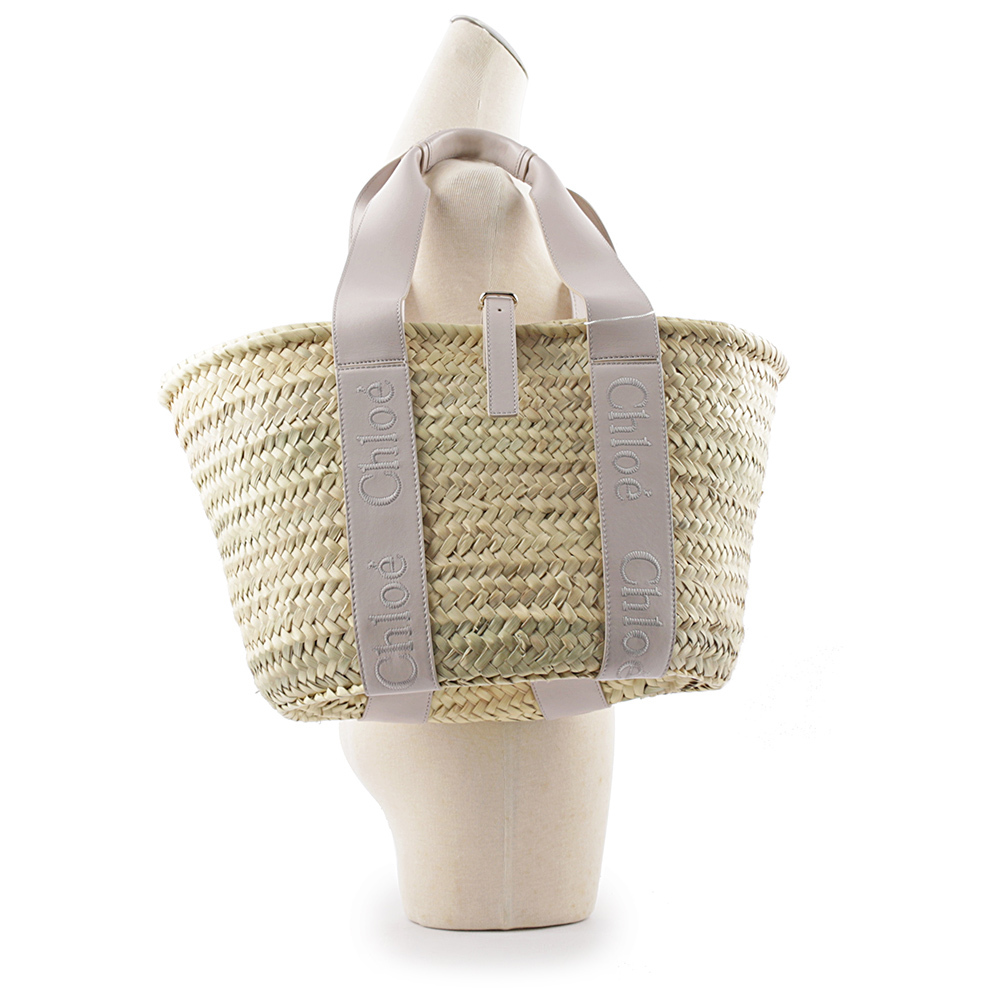 【Chloe】Sense 標誌刺繡牛皮編織中款手提包(灰色)