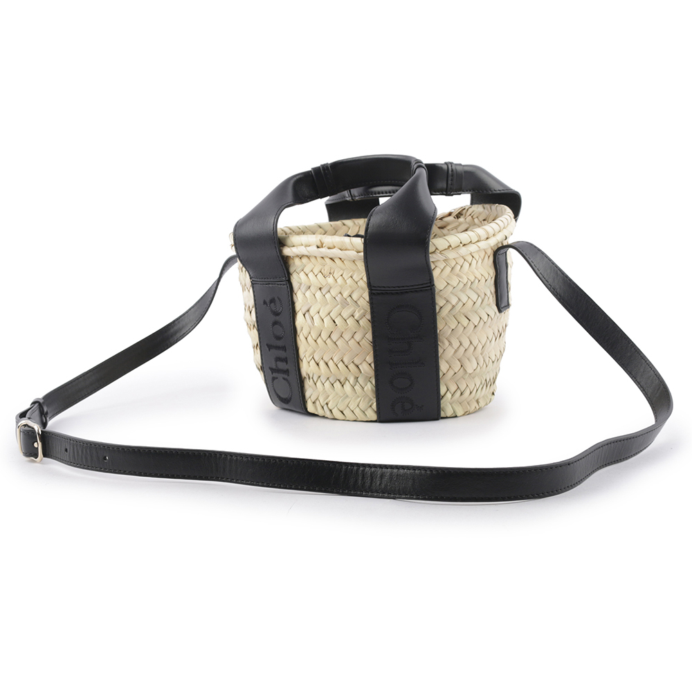 【Chloe】Chloe Sense 標誌刺繡牛皮編織小款二用包(黑色)