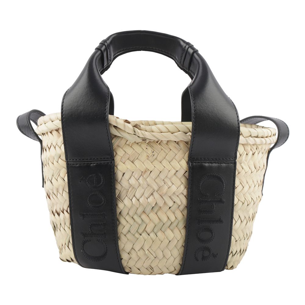 【Chloe】Chloe Sense 標誌刺繡牛皮編織小款二用包(黑色)