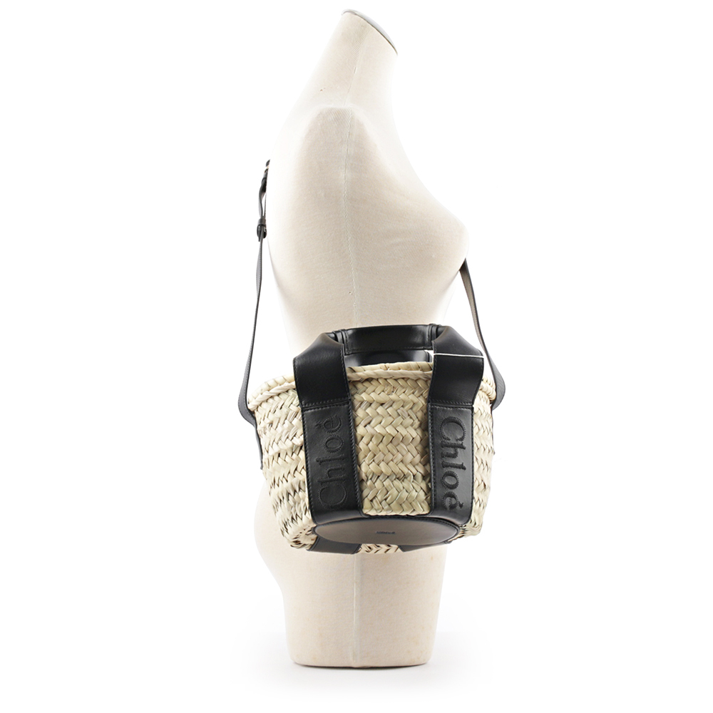 【Chloe】Chloe Sense 標誌刺繡牛皮編織小款二用包(黑色)