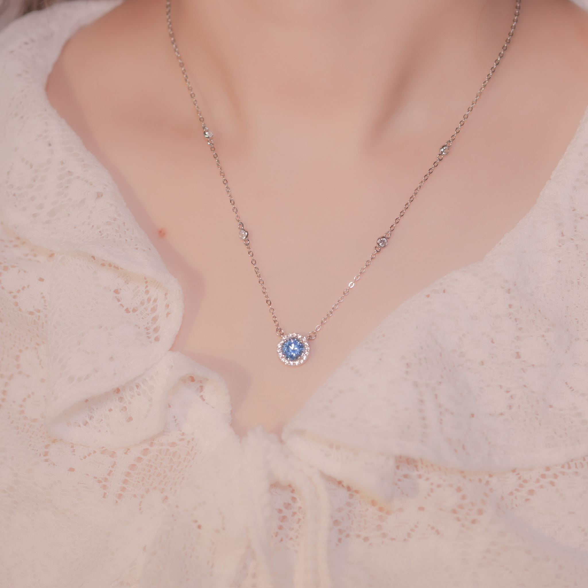 | 925純銀・ 托帕石 | 情愫項鍊 （白色/ 藍色） | NE0572 |