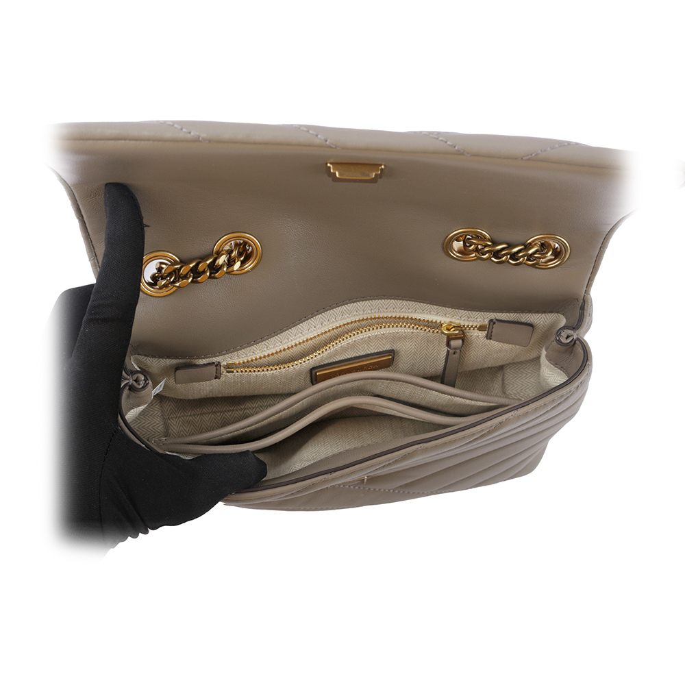 【TORY BURCH】Kira 縫線設計小款肩背/斜背二用包(灰色)