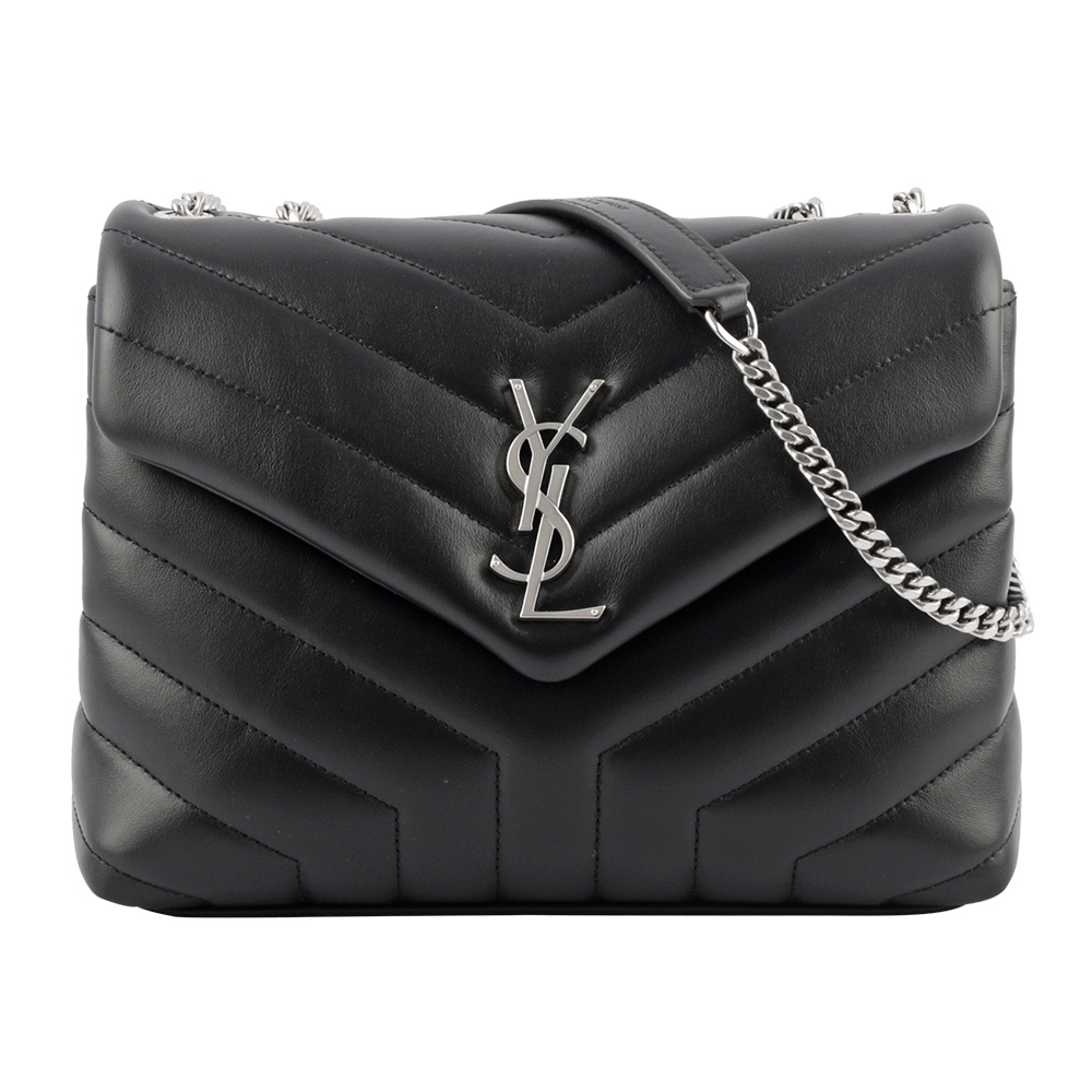 【YSL/Saint Laurent Paris】LOU LOU V紋銀鍊小牛皮斜背包