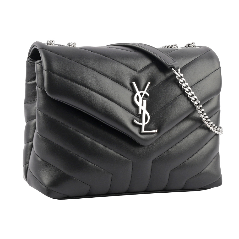 【YSL/Saint Laurent Paris】LOU LOU V紋銀鍊小牛皮斜背包