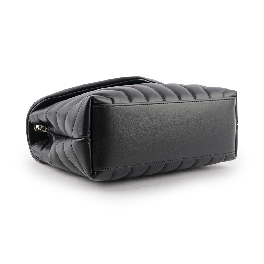 【YSL/Saint Laurent Paris】LOU LOU V紋銀鍊小牛皮斜背包(黑色)