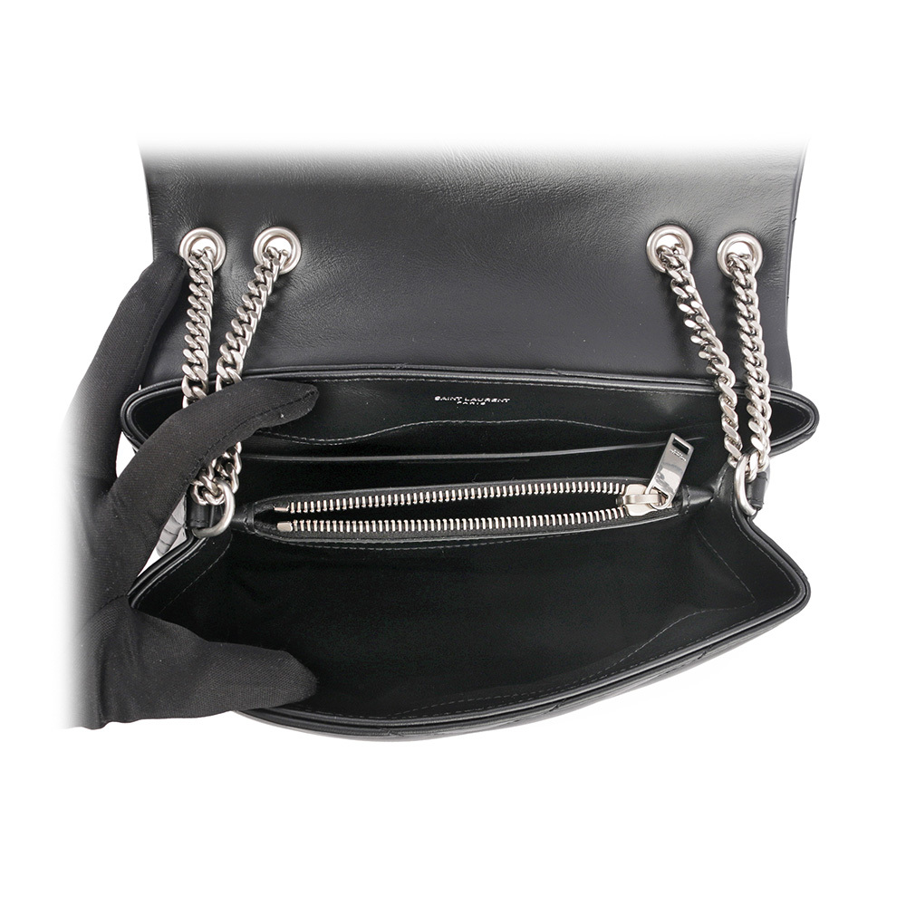 【YSL/Saint Laurent Paris】LOU LOU V紋銀鍊小牛皮斜背包(黑色)