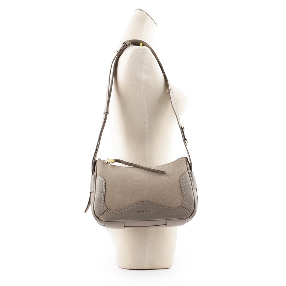 【See By Chloe】HANA HOBO 牛皮拼麂皮迷你肩背/斜背二用包(灰色)