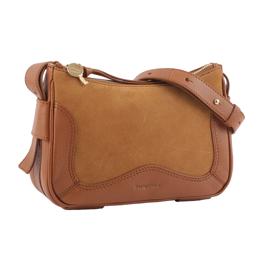 【See by Chloé】HANA HOBO 牛皮拼麂皮迷你肩背/斜背二用包