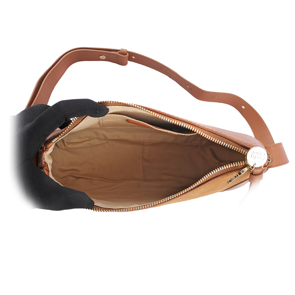 【See By Chloe】HANA HOBO 牛皮拼麂皮迷你肩背/斜背二用包(棕色)