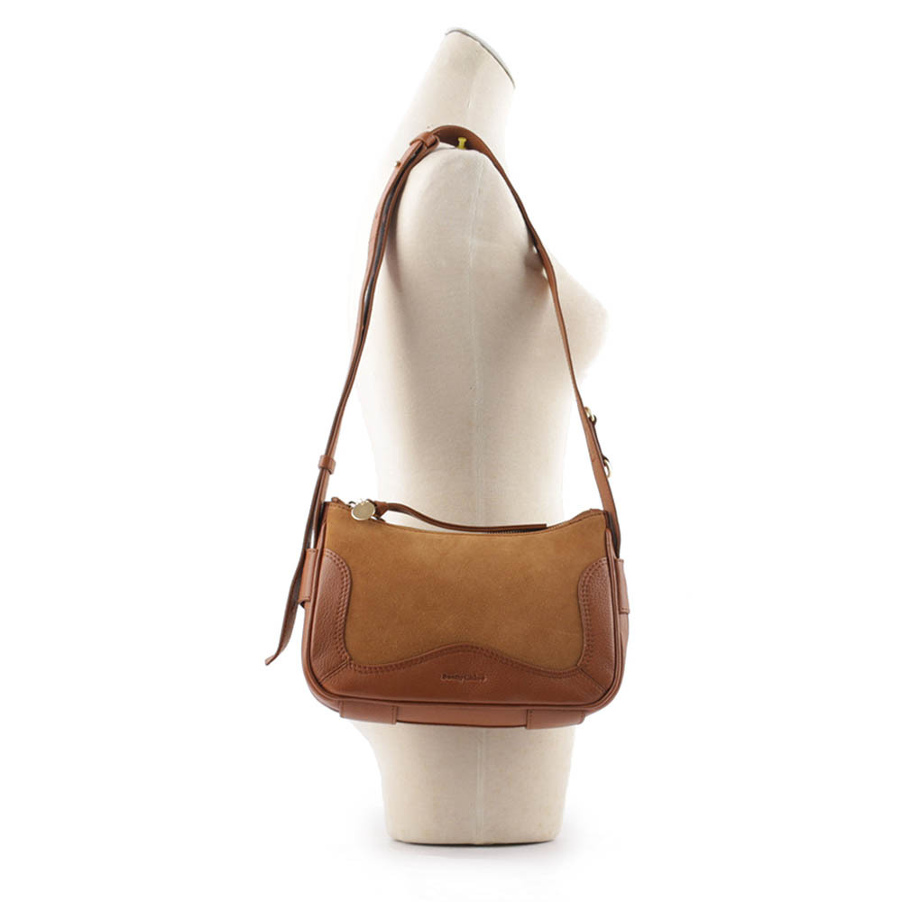 【See By Chloe】HANA HOBO 牛皮拼麂皮迷你肩背/斜背二用包(棕色)
