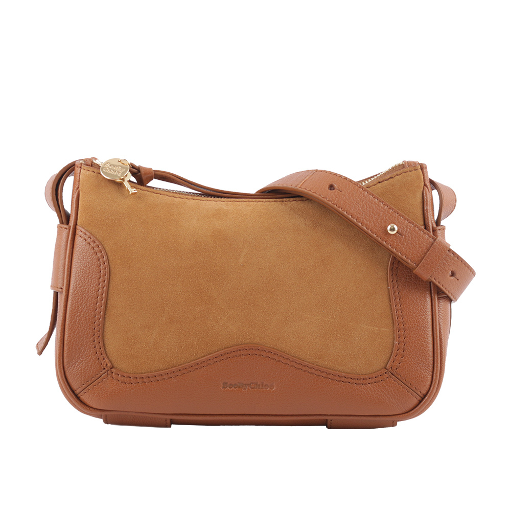 【See By Chloe】HANA HOBO 牛皮拼麂皮迷你肩背/斜背二用包(棕色)