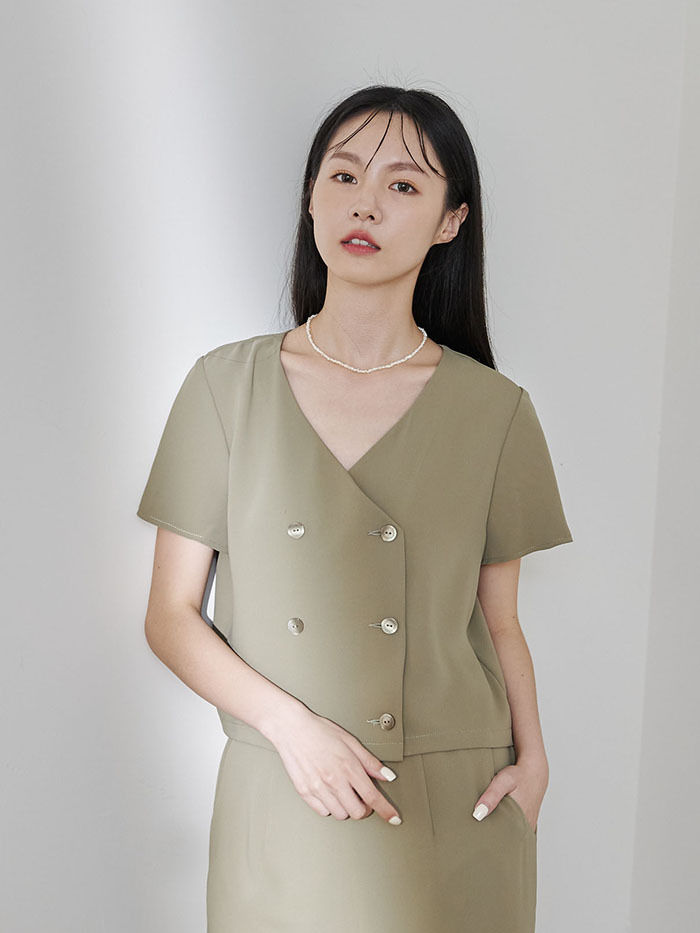 慢生活軟袖開襟上衣-湖草