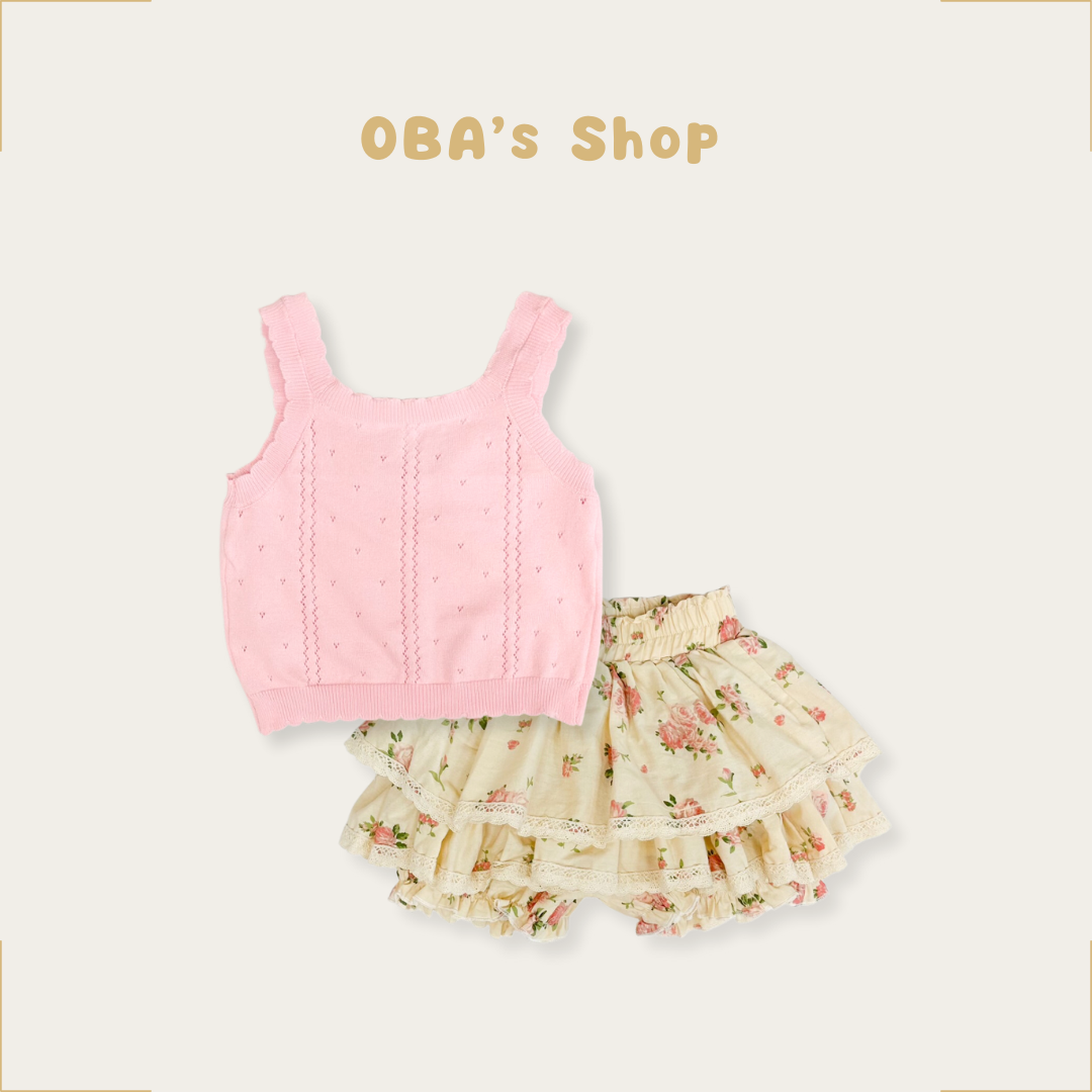 【限量】V背優雅鄉村碎花-夏季短袖/背心/肩帶套裝(80-130)