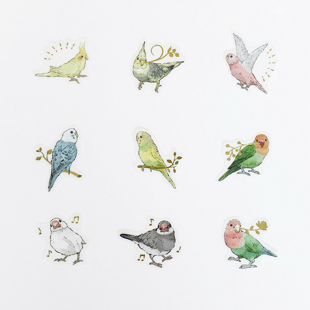 鸚鵡 54枚 金箔和紙貼紙包 ｜日本PAPIER PLATZ