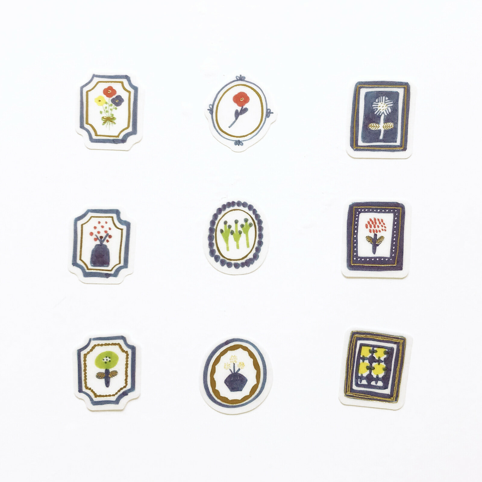 Kurogoma 藍色花朵 54枚 金箔和紙貼紙包 ｜日本PAPIER PLATZ