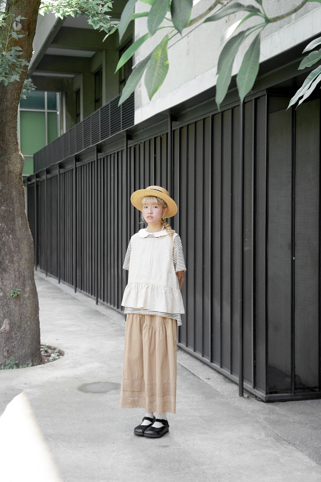 雙層通花弧線橡筋半裙