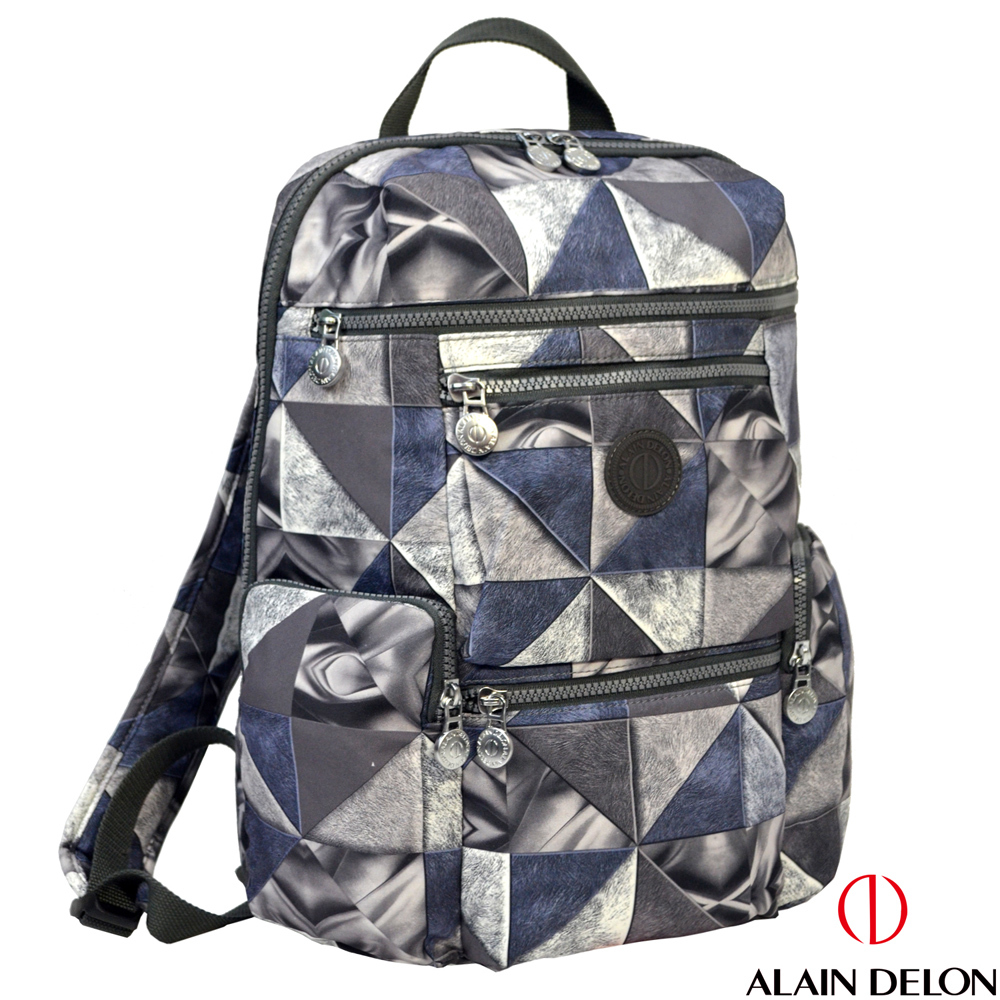 【ALAIN DELON 亞蘭德倫】  金屬幾何LOGO後背包/雙肩包/休閒包/斜背包/潮流包(黑)