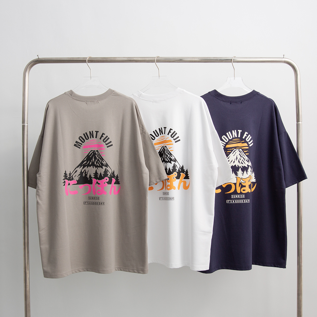 QIAO - 超日本 手繪富士山 落肩五分T