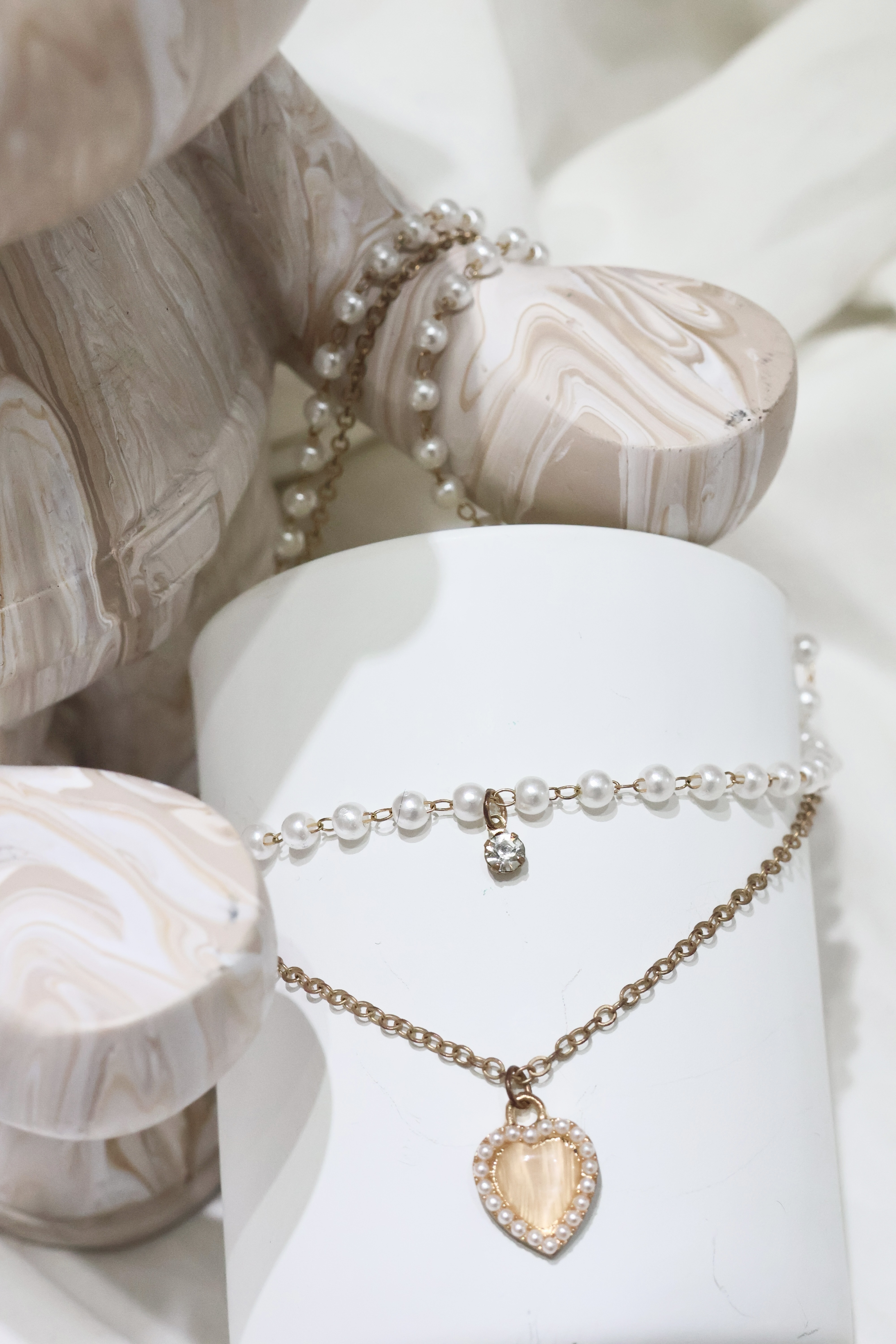 韓系雙層珍珠愛心項鍊💕