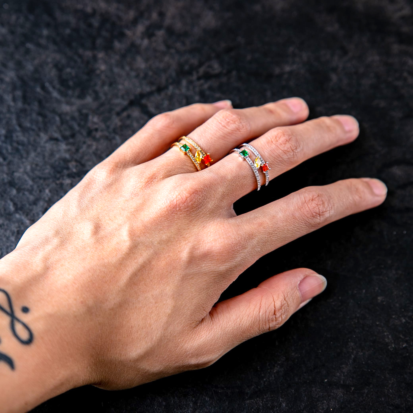 三色公主切混鑲戒指