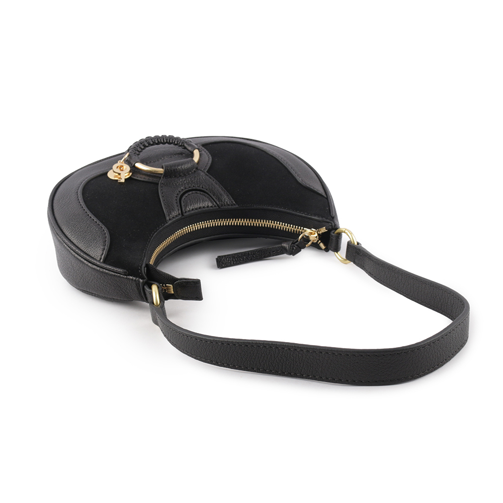 【SEE BY CHLOE】Hana 羊皮拼麂皮半月肩背包(黑色)