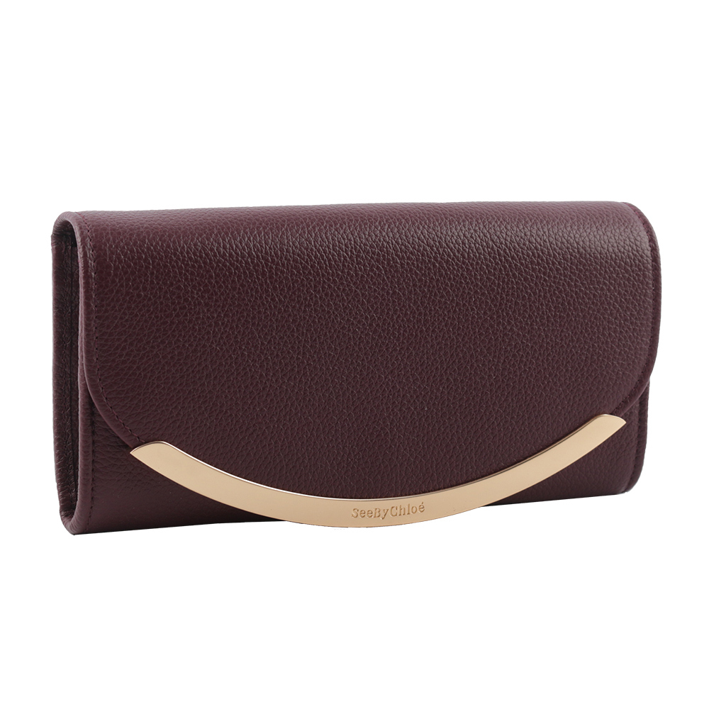 【See by Chloé】Lizzie 弧形標誌牛皮翻蓋長夾