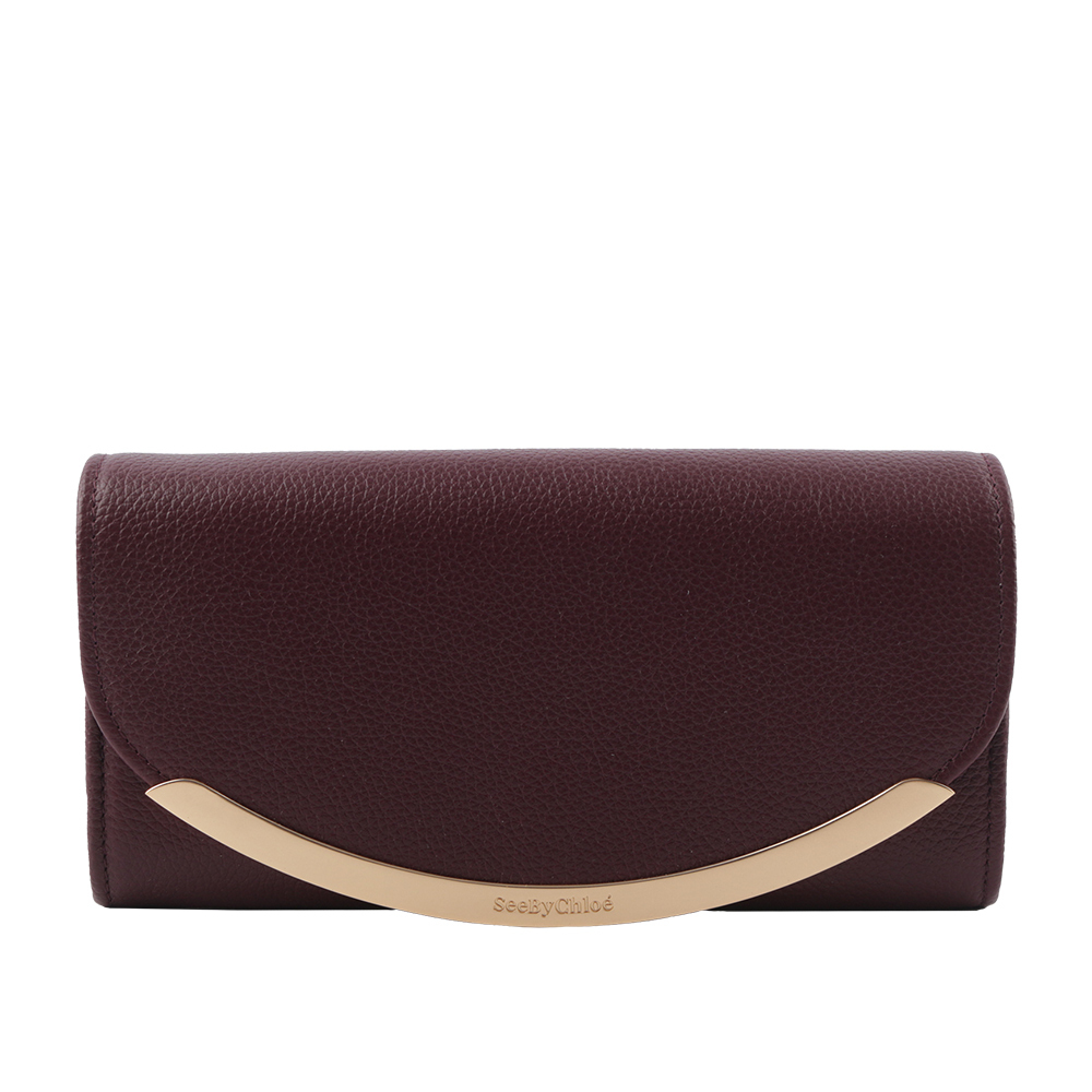 【See by Chloé】Lizzie 弧形標誌牛皮翻蓋長夾