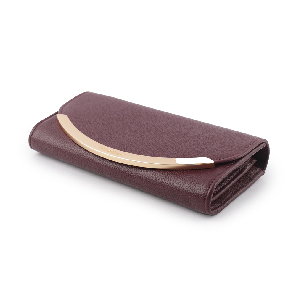 【SEE BY CHLOE】Lizzie 弧形標誌牛皮翻蓋長夾(酒紅色)