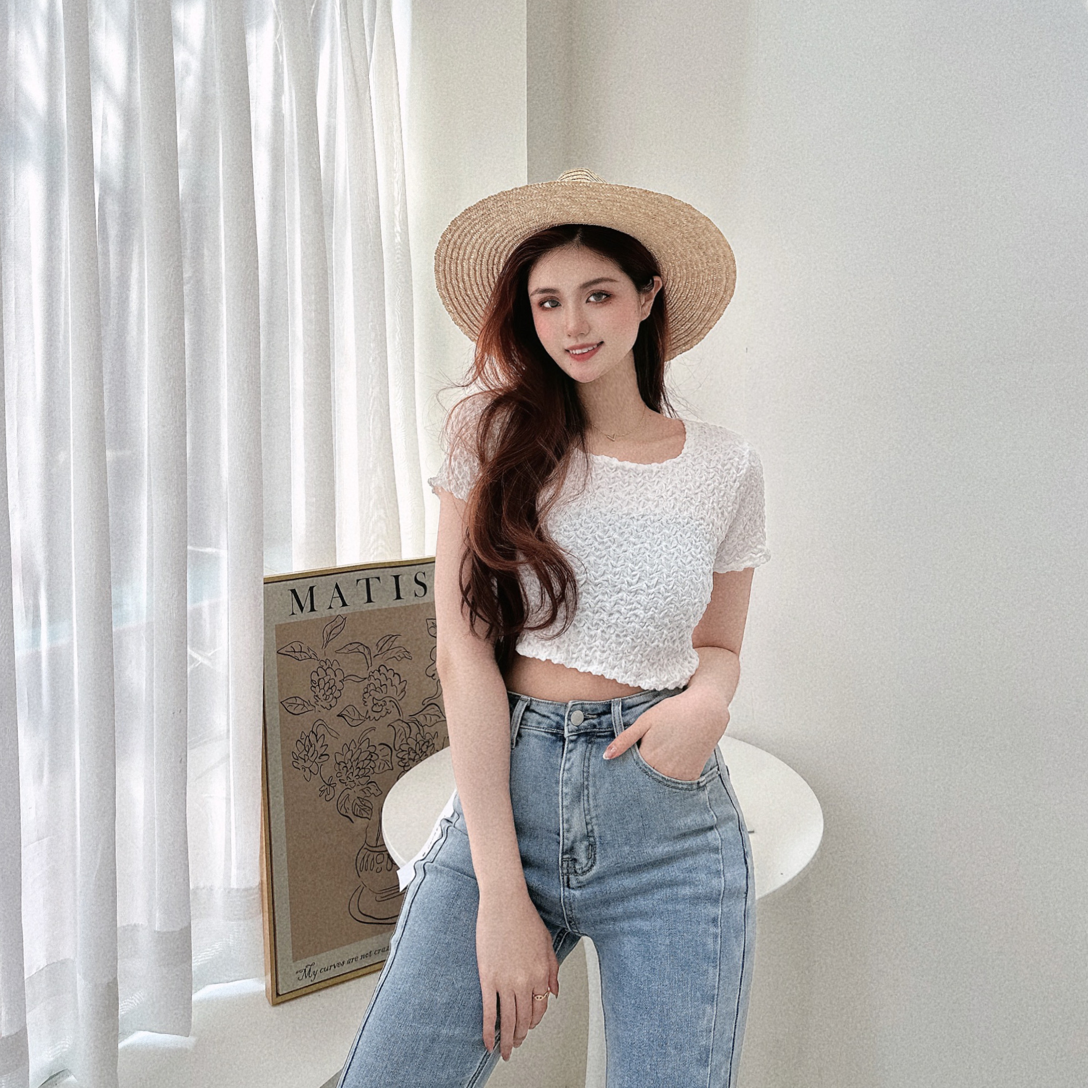 雲朵泡泡皺皺方領上衣/四色