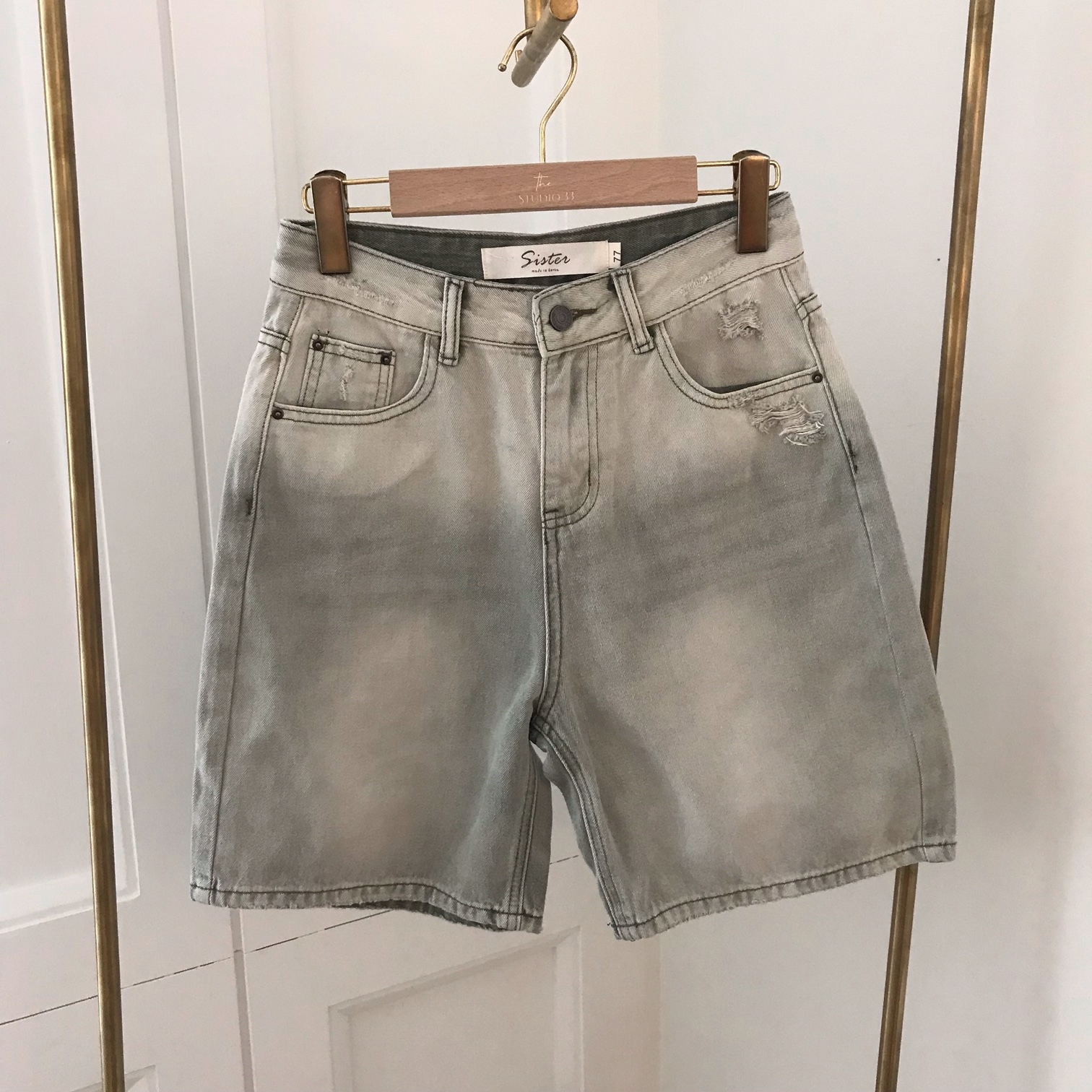 正韓抹茶刷白牛仔短褲