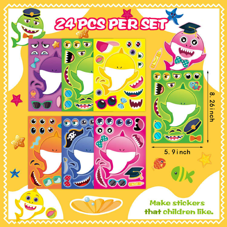 鯊魚形象兒童遊戲拼圖貼紙 MC424