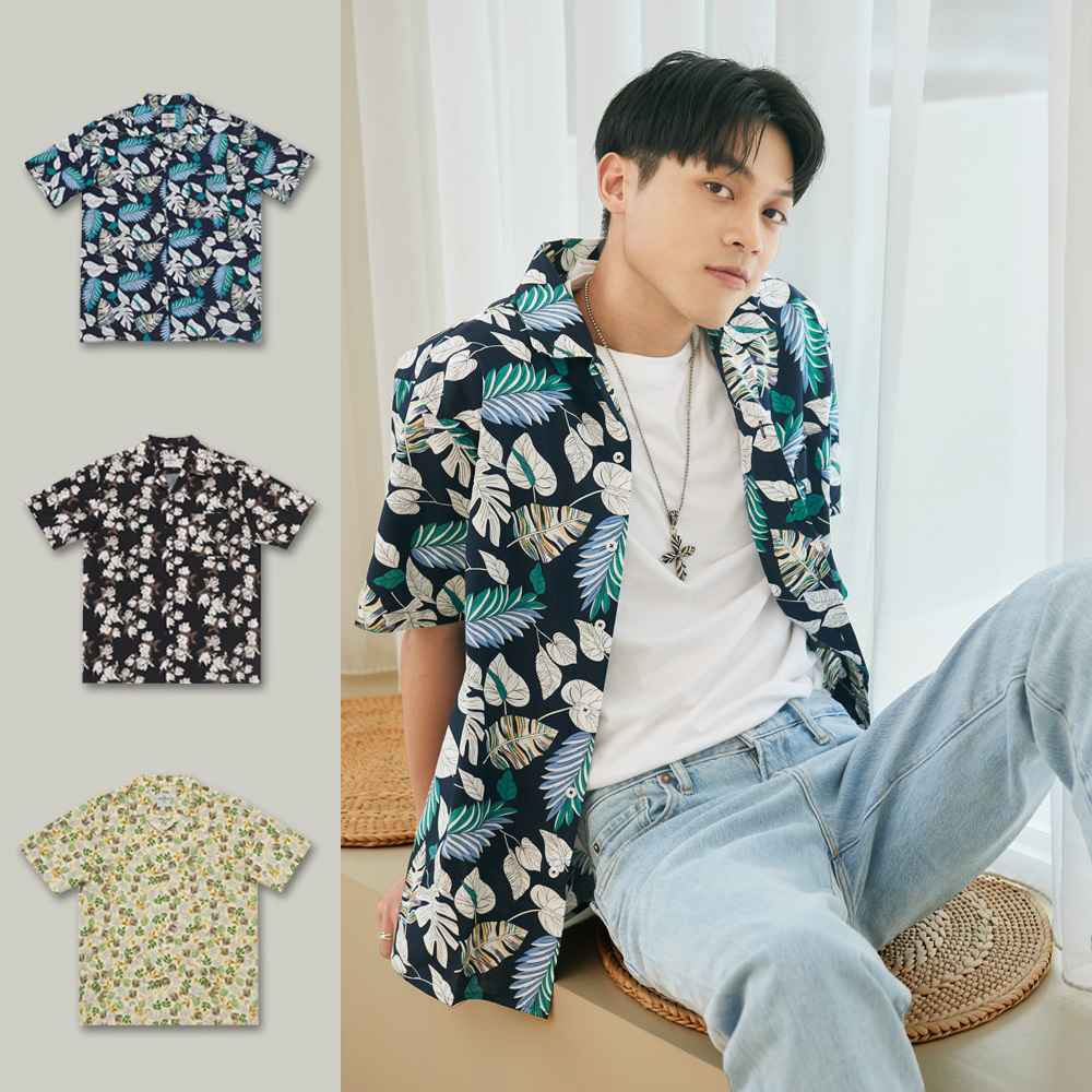 古巴領短袖花襯衫-三色