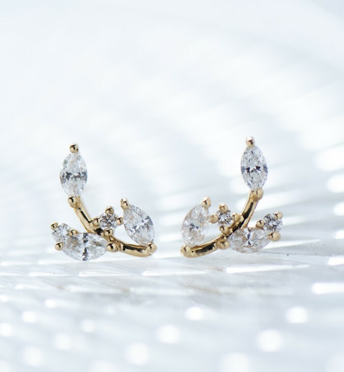 18K Leaf Diamond Earring (Large)