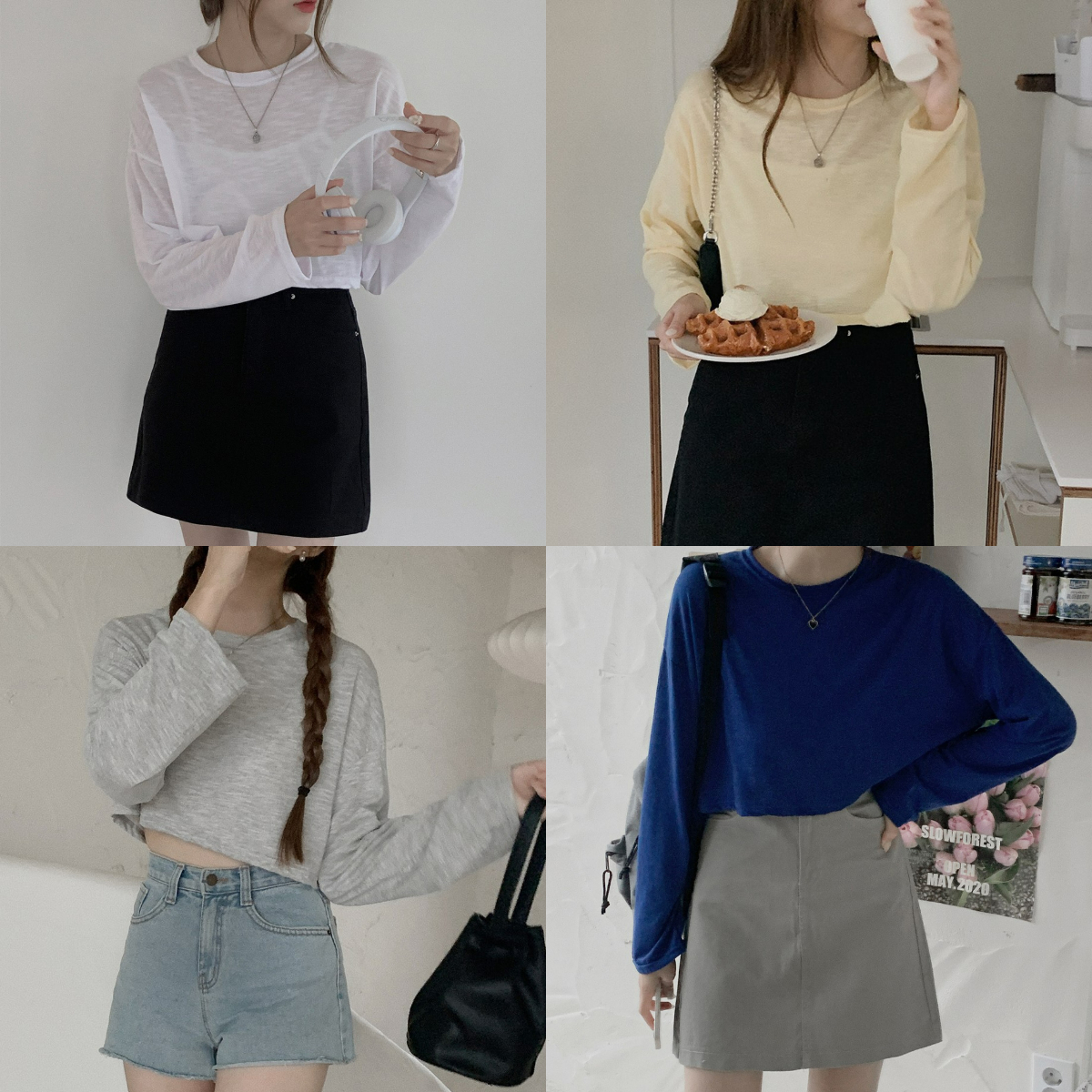 韓國Dejou授權 輕薄五色舒適圓領短版長袖上衣