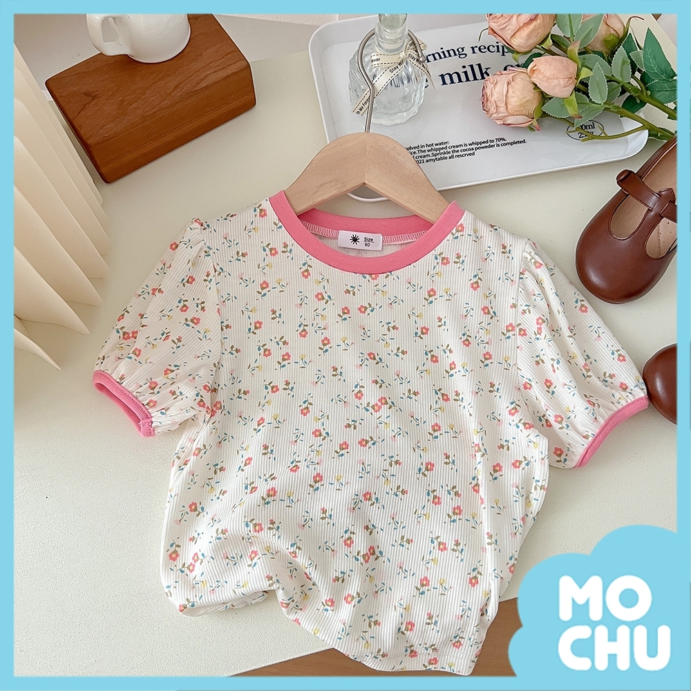 迷你橙色小花花苞短袖上衣